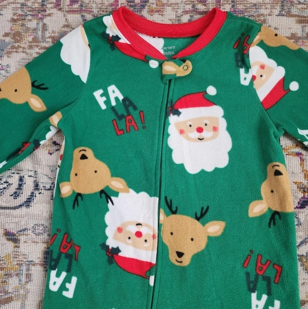 Carters Kids Christmas Green/Red Fleece Footed Pajama Blanket Sleeper, sz 5t/5a